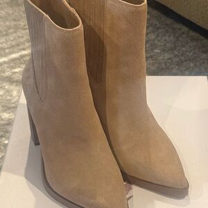 Jessica Simpson Tan Suede Pointed Toe Ankle Booties